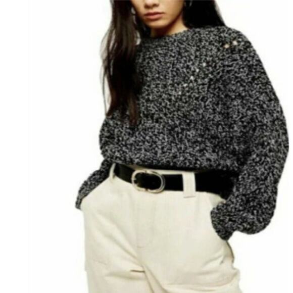 TopShop Black White Chunky Knit Sweater knitted women Size M A003074 - Picture 2 of 9